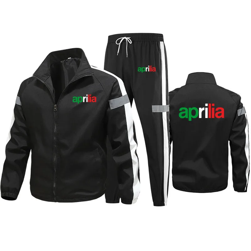 M-6XL Plus size Zip-up Tracksuit (Jacket + Sweatpants) aprilia Print high quality Outdoor Spring Autumn Men\'s Jacket set