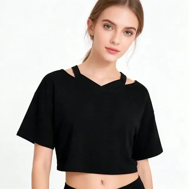 Maglietta Crop Top da Donna con Stampa Grafica di un Gatto Tabby Arancione Carino e Sorridente, T-shirt a Maniche Corte