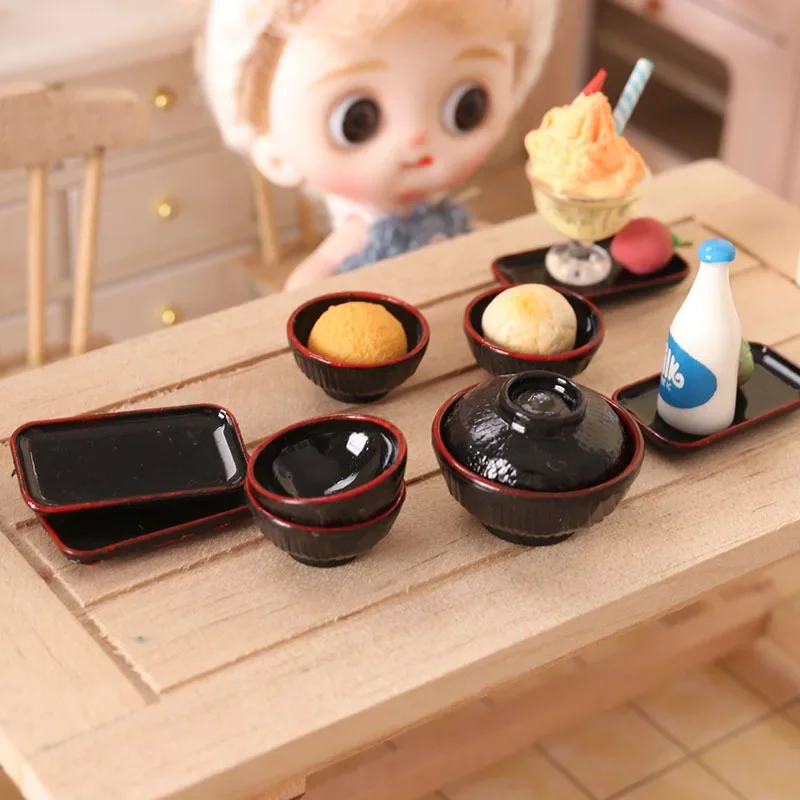 Dollhouse Kitchen Accessories Ramen Bowl Dish Mini Stuff Bowl Dish Set Tableware 1:12 BJD Dolls Ob11 Doll House Miniature Items