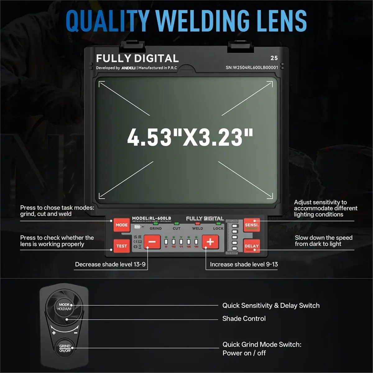A733K Auto Darkening Welding Helmet with Light 4 Arc Sensors Digital Filter Welding Mask Type-C Fast Charging SUMMER