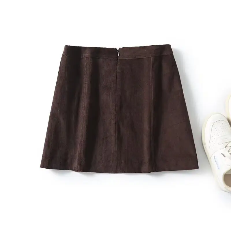 Dave&Di 2026 High Street French Vintage Brown Corduroy High-waisted Mini Skirt Fashion Lady Woman Clothing Faldas Skirts