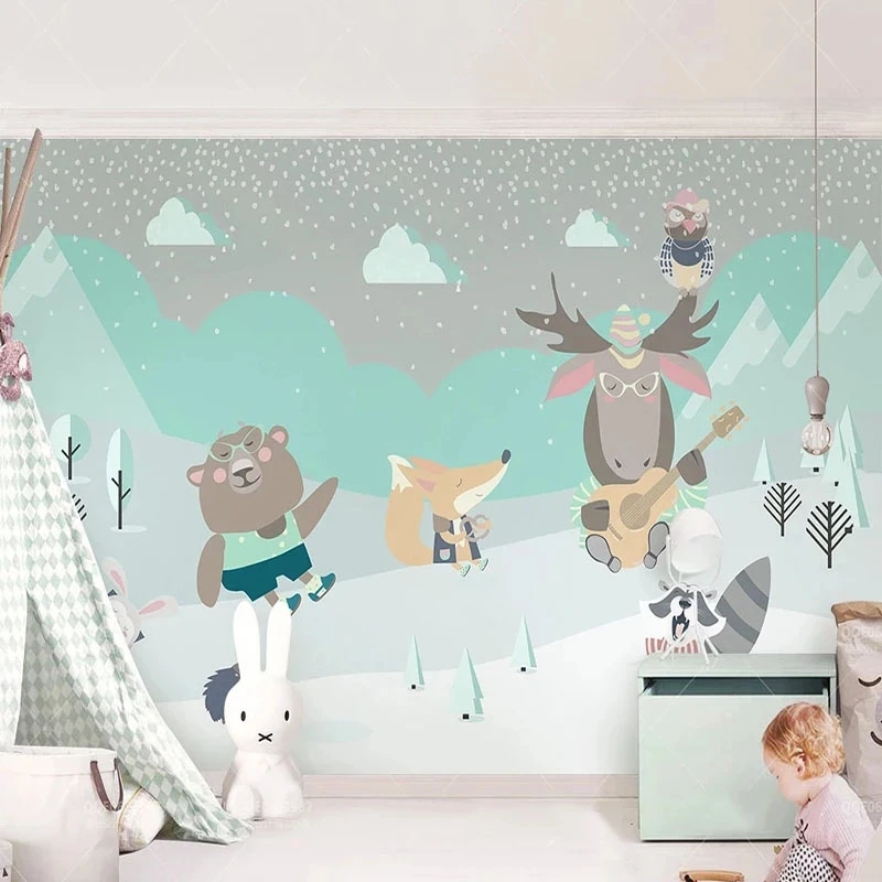 Custom Wallpaper 3D Cute Cartoon Goat Bear Fox Rabbit Animal Mural Cloud Children Bedroom Living room TV background restaurant