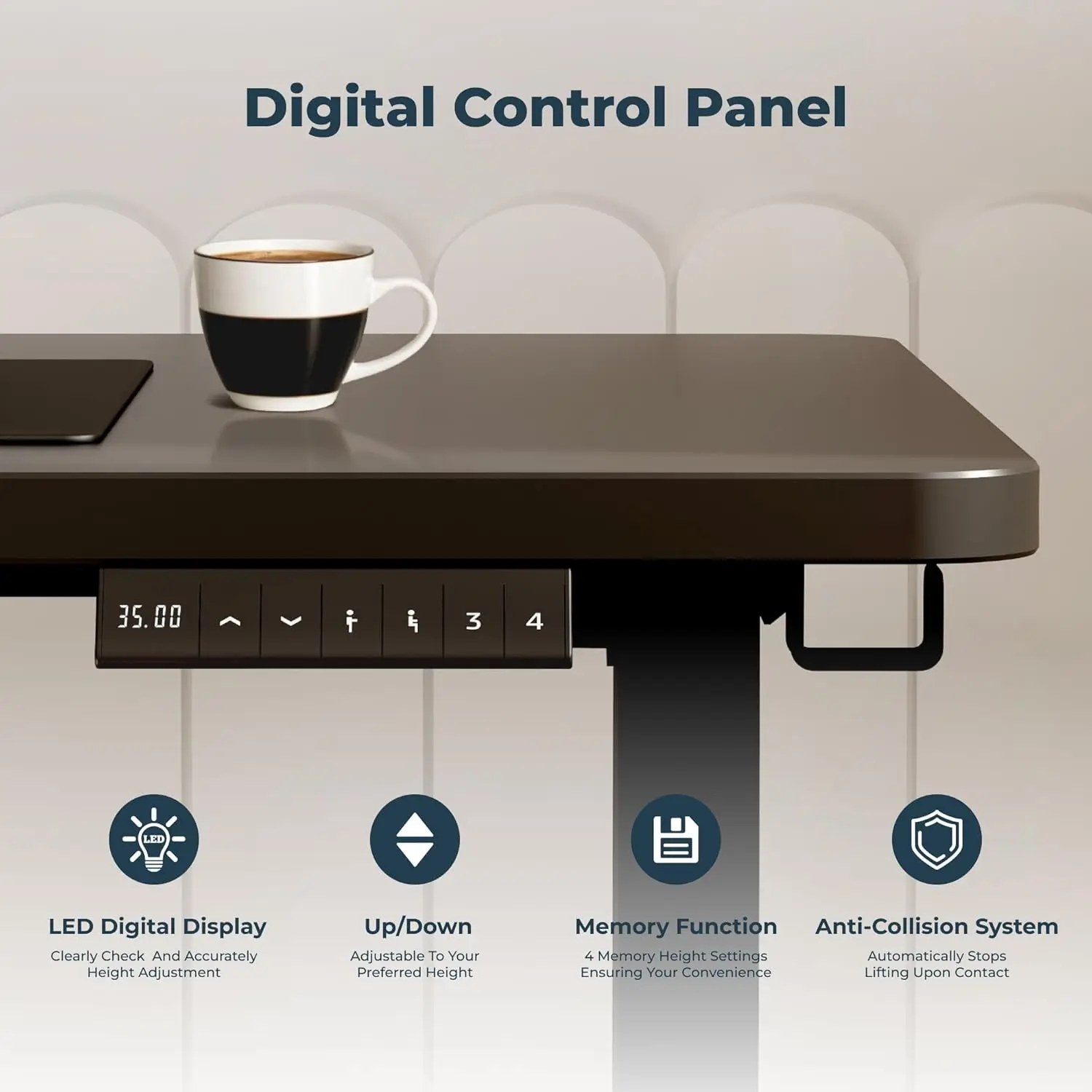 Электрический стол 55x24 дюйма с предустановленной памятью, черной столешницей и рамкой