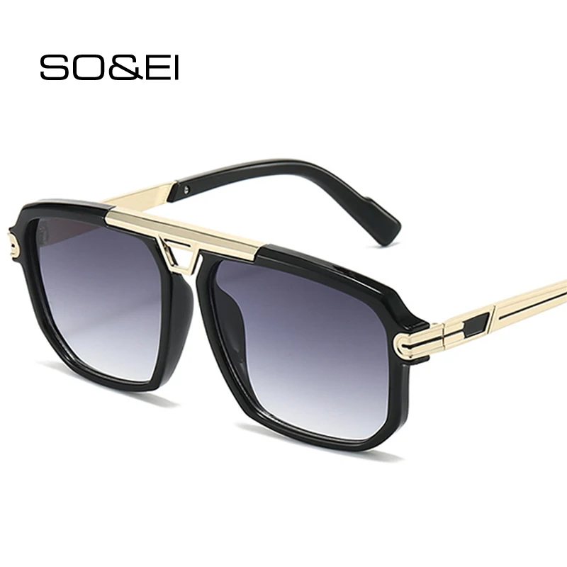 

SO&EI Ins Popular Fashion Square Men Sunglasses Retro Brand Designer Clear Gradient Shades UV400 Women Punk Trending Sun Glasses