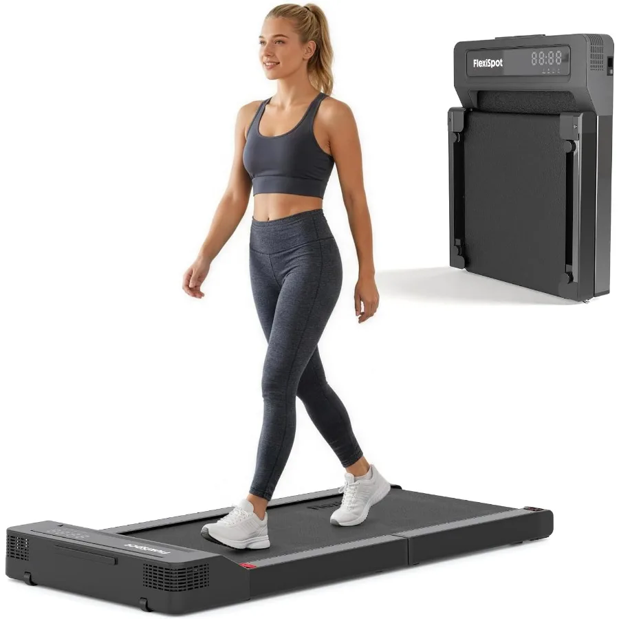 Home office foldable walking pad treadmill, aluminum alloy frame, black, fold-in-half design for easy storage and quiet brushle