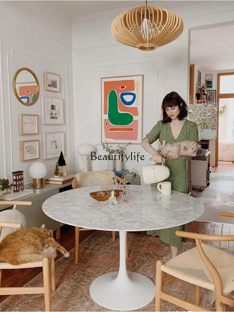 

yj5 Natural Marble Dining-Table Marble Bright Stone Plate Household Negotiating round Table