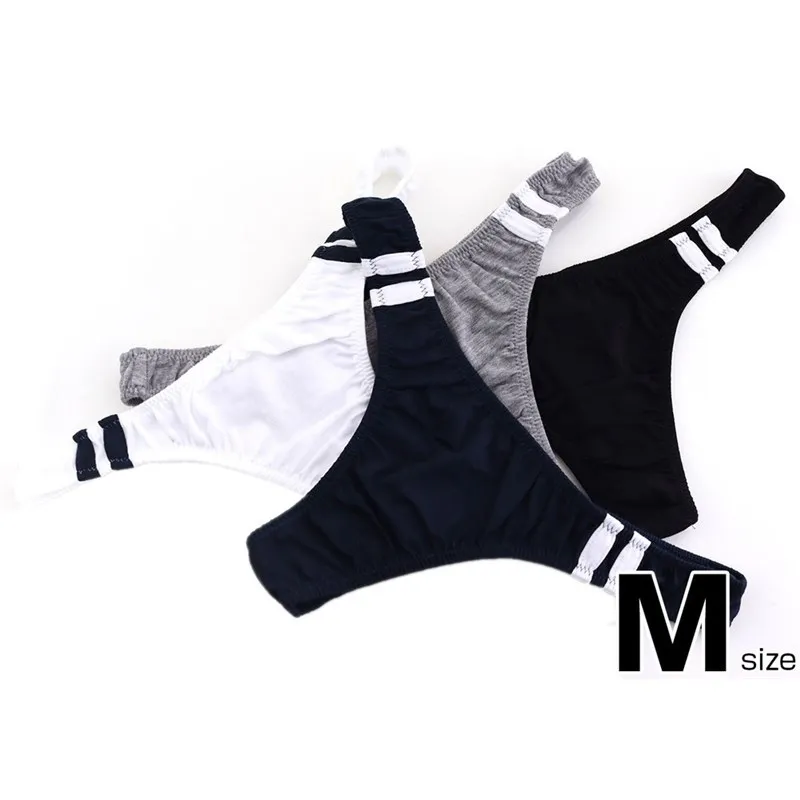 Men's Cotton G-String Thong Mid-Low Waist Side Stripes Sexy Breathable Comfortable Underwear - view 5
