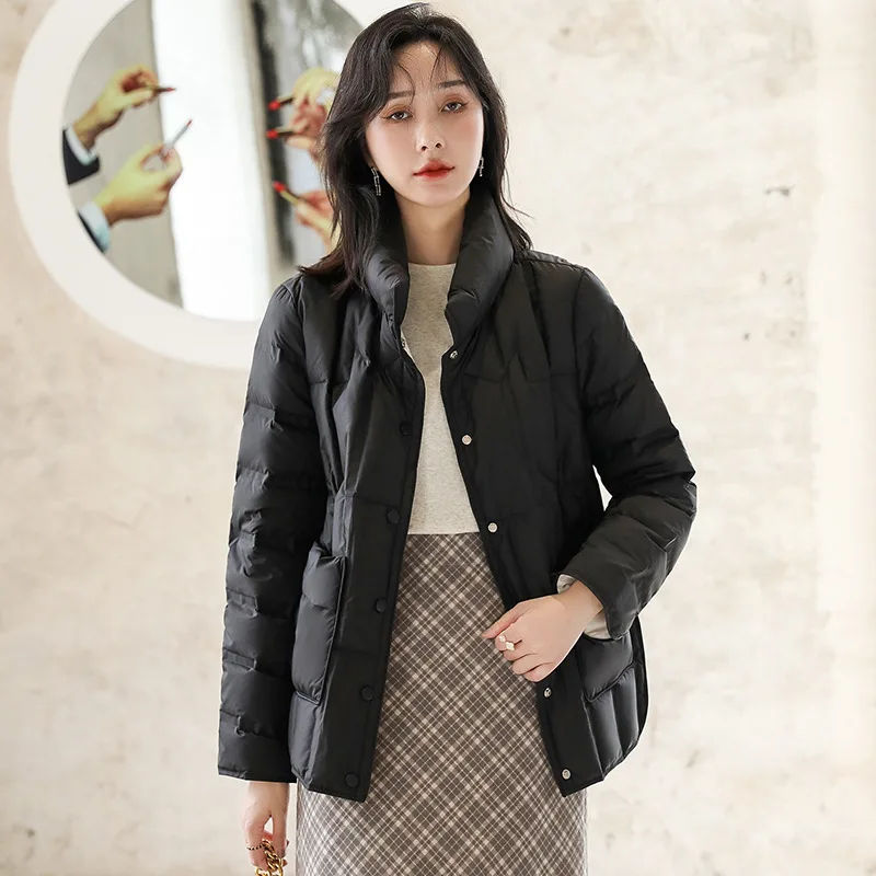 2025 패션 가을/겨울 새로운 여성 다운 재킷 느슨한 통근자 방풍 스탠드 칼라 따뜻한 재킷