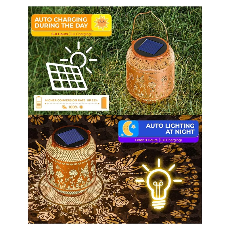 

A03F-Solar Lantern Outdoor Waterproof Hanging Lights For Outside, Hollow Out Metal Garden Deco Decoration Butterfly