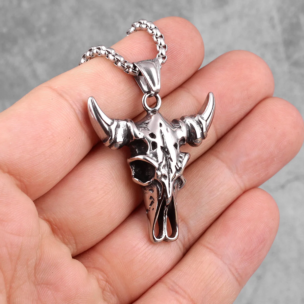 Yak Skull Animal Long Men Necklaces Pendants Chain Punk for Boyfriend Male Stainless Steel Jewelry Creativity Gift Wholesale