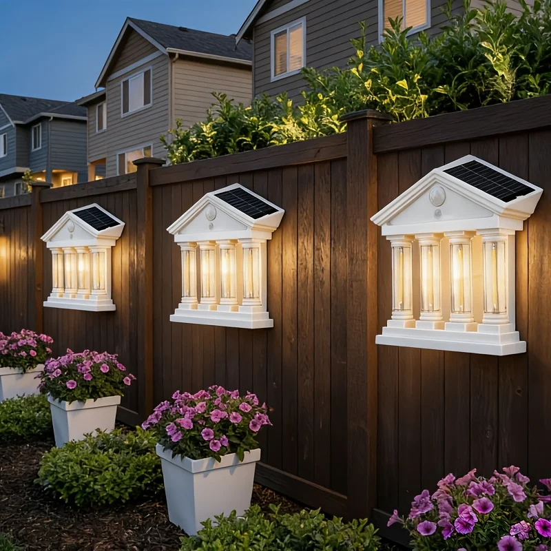 Outdoor Waterproof Motion Sensor Wall Lights Vintage Villa Solar Powered Auto On Off Warm Glow for Garden Porch Patio Fence Plug and Play Installation Semi Recessed