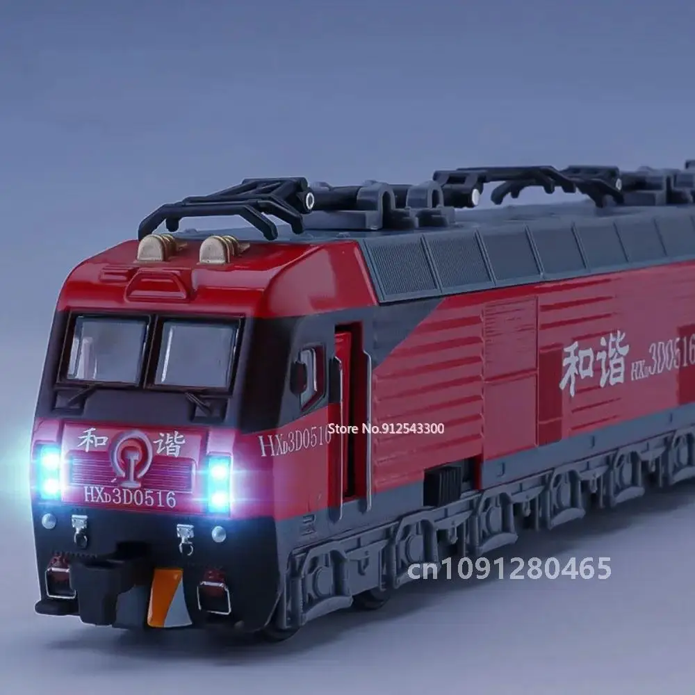 1/87 Harmony Locomotive Toy Train Model Alloy Diecast Doors Opened with Sound Light Pull Back Scale Model Train Toy for Children