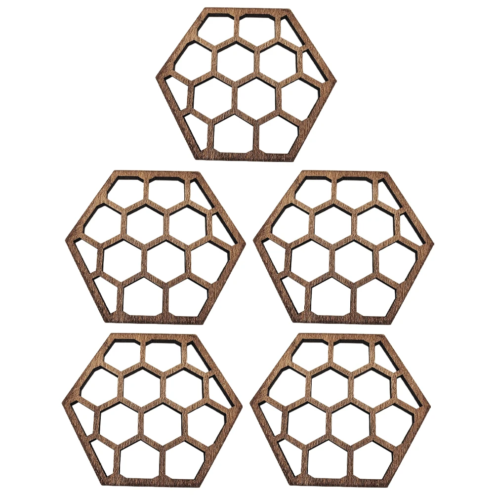 

5 Pcs Honeycomb Decorations Wooden Coaster Cushion Tableware Mat Placemat Kitchen Room Piece Craft Gift Idea