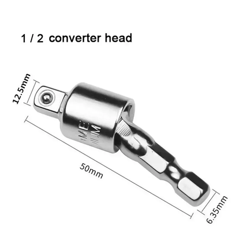 Giunto universale da gambo esagonale a presa quadrilatera - 360 °   Connettore per driver di conversione per trapano a mano girevole (1/4" 3/8" 1/2")