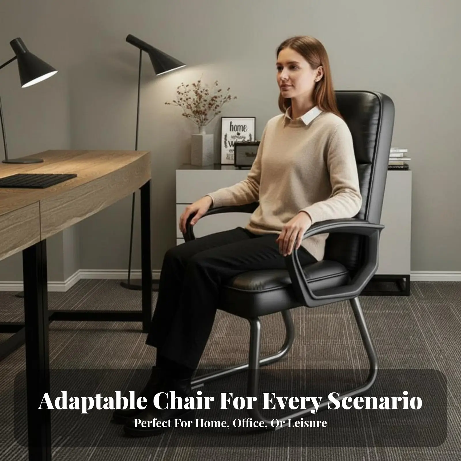 High-Spine Sled Base Chair No Wheels Sled Base Armchair Thick Padded Padding Ergonomic Design