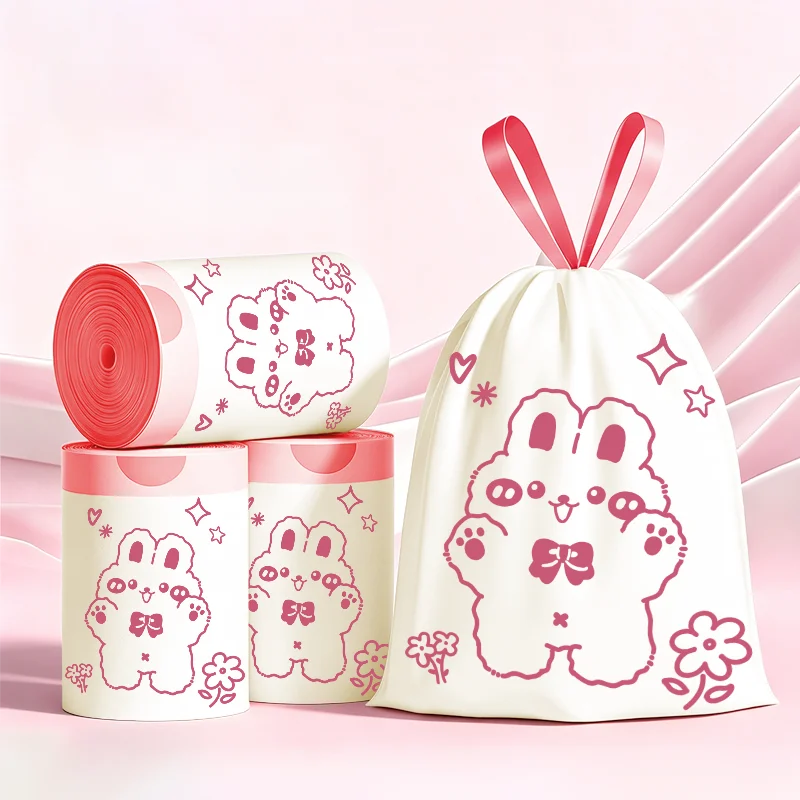 Pink Little Rabbit Pattern Tear-free Extra Thickgarbage bags home portable Kitchen dormitory enlarged and thickened plastic bag