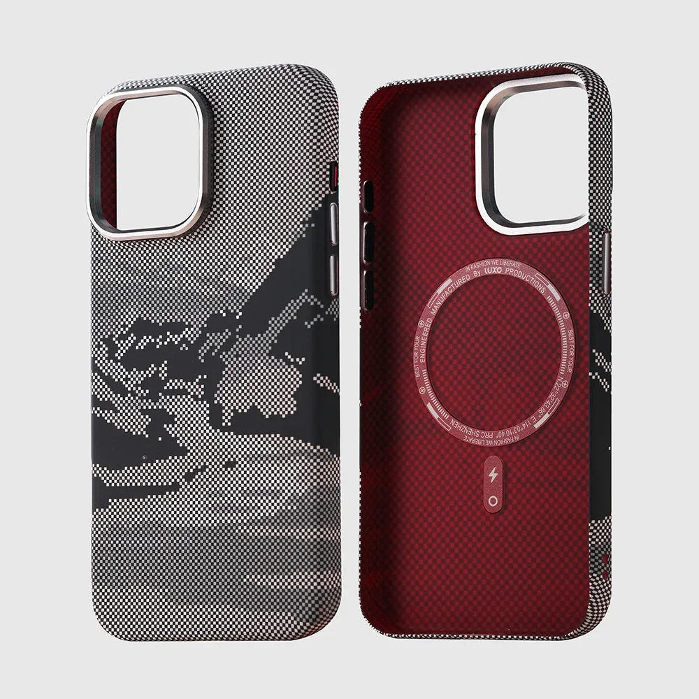 

Abstract Landscape Relief Phone Case For IPhone 16 15 14 Pro Max Wireless Charging Alloy Lens Shield Hard PC Cover