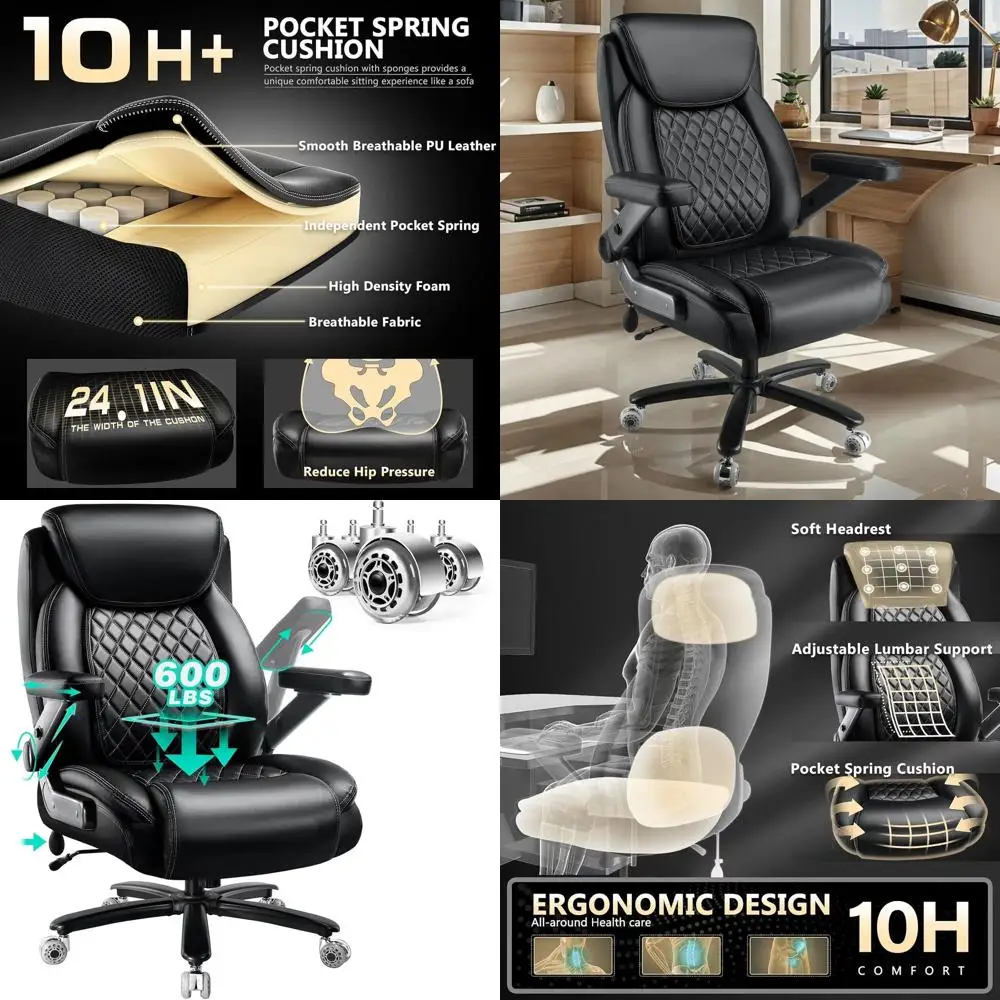 Ergonomic High-Back Big & Tall Office Chair with 5D Armrests, Lumbar Support, and Dual Casters