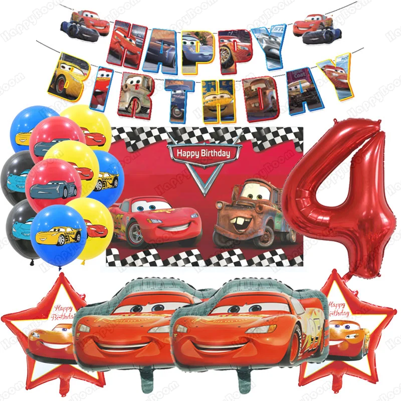 Auto's Ballonnen Bliksem Auto Feestdecoratie Gelukkige Verjaardag Banner Verjaardagsfeestje Decoraties Benodigdheden Feestfoto Prop