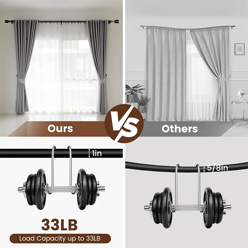 1-Inch Heavy Duty Adjustable Curtain Rod Matte Black Splicing Metal Rust-Resistant Extra Long Curtain Rod for Living Room Bedroo