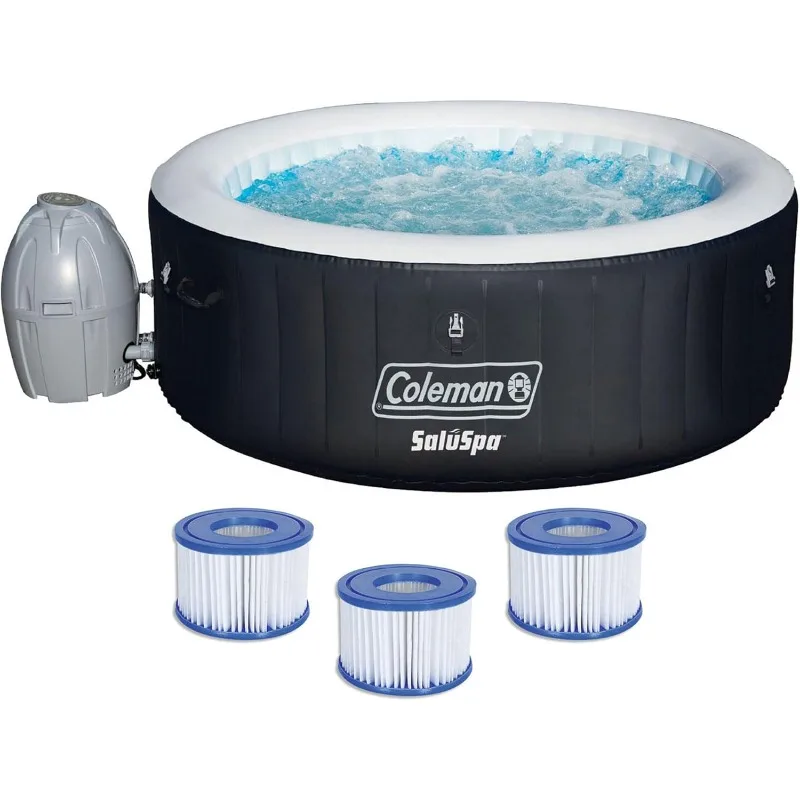 Coleman 4 Person Capacity Inflatable Portable Round Hot Tub with 60 Air Jets, Tub Cover and Pump, Durable Thick Material