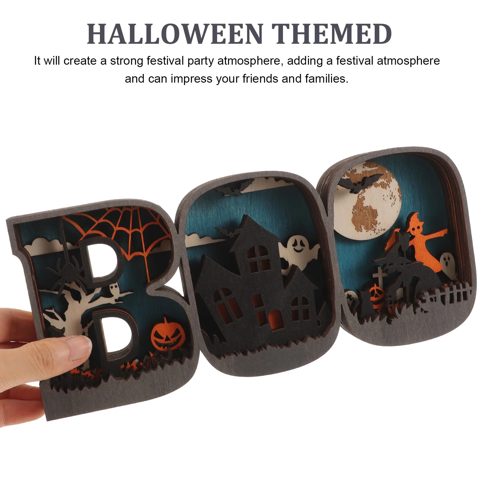 

1pcs Boo Halloween Wood Craft Wooden Table Centerpiece For Party Home Decor Desktop Ornament Festival Decoration