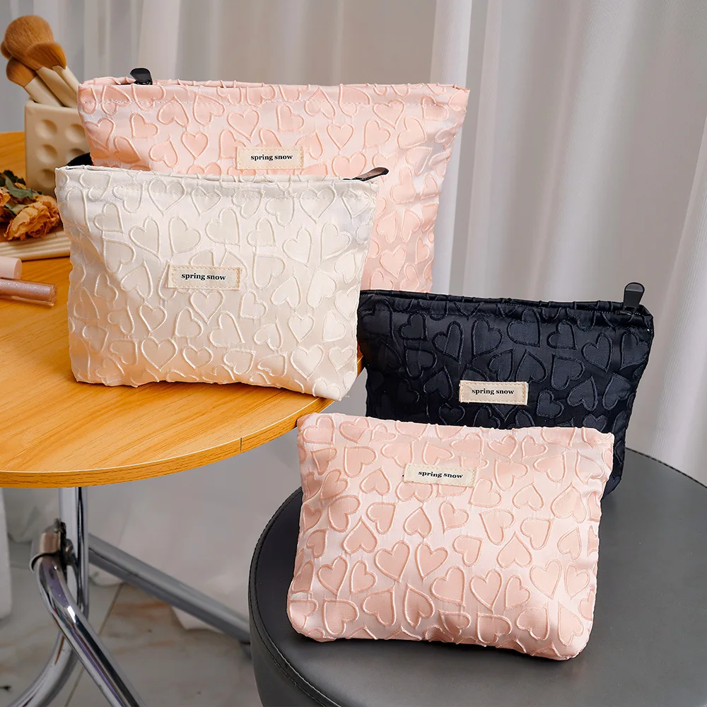 

Fashion Heart Print Women Cosmetic Bag Portable Toiletry Makeup Storage Pouch Handbag Square Make Up Zipper Organizer Bag
