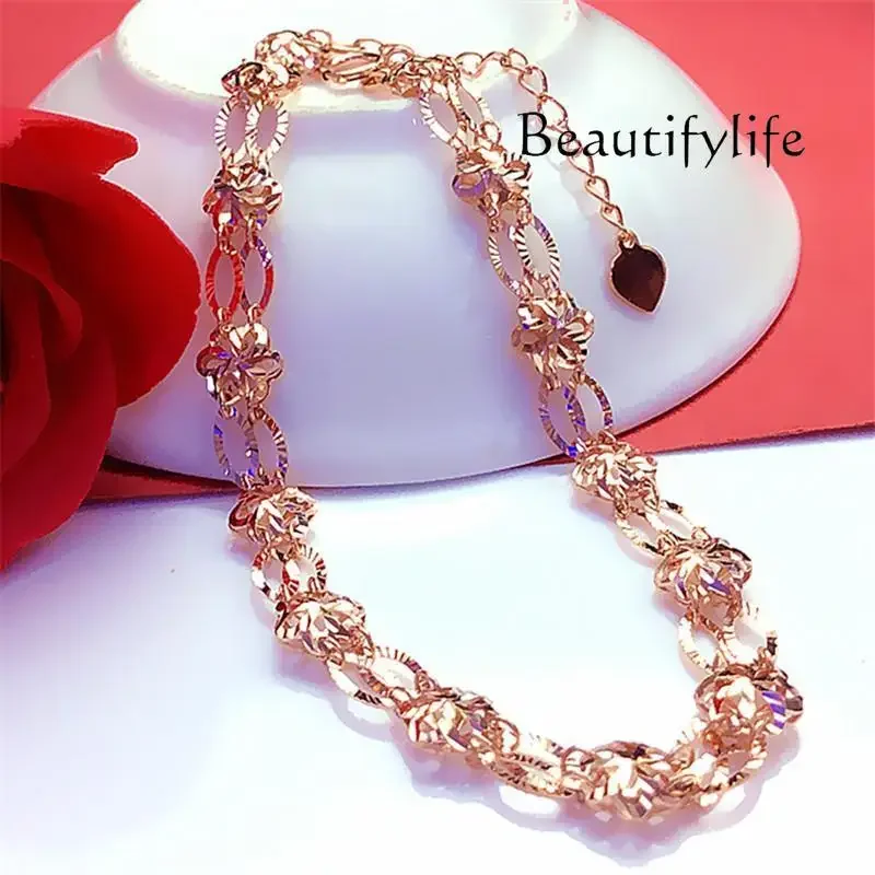 

Beauty Makeup High-end color gold flower bracelet design double-piece twisted flower hollow flower bracelet