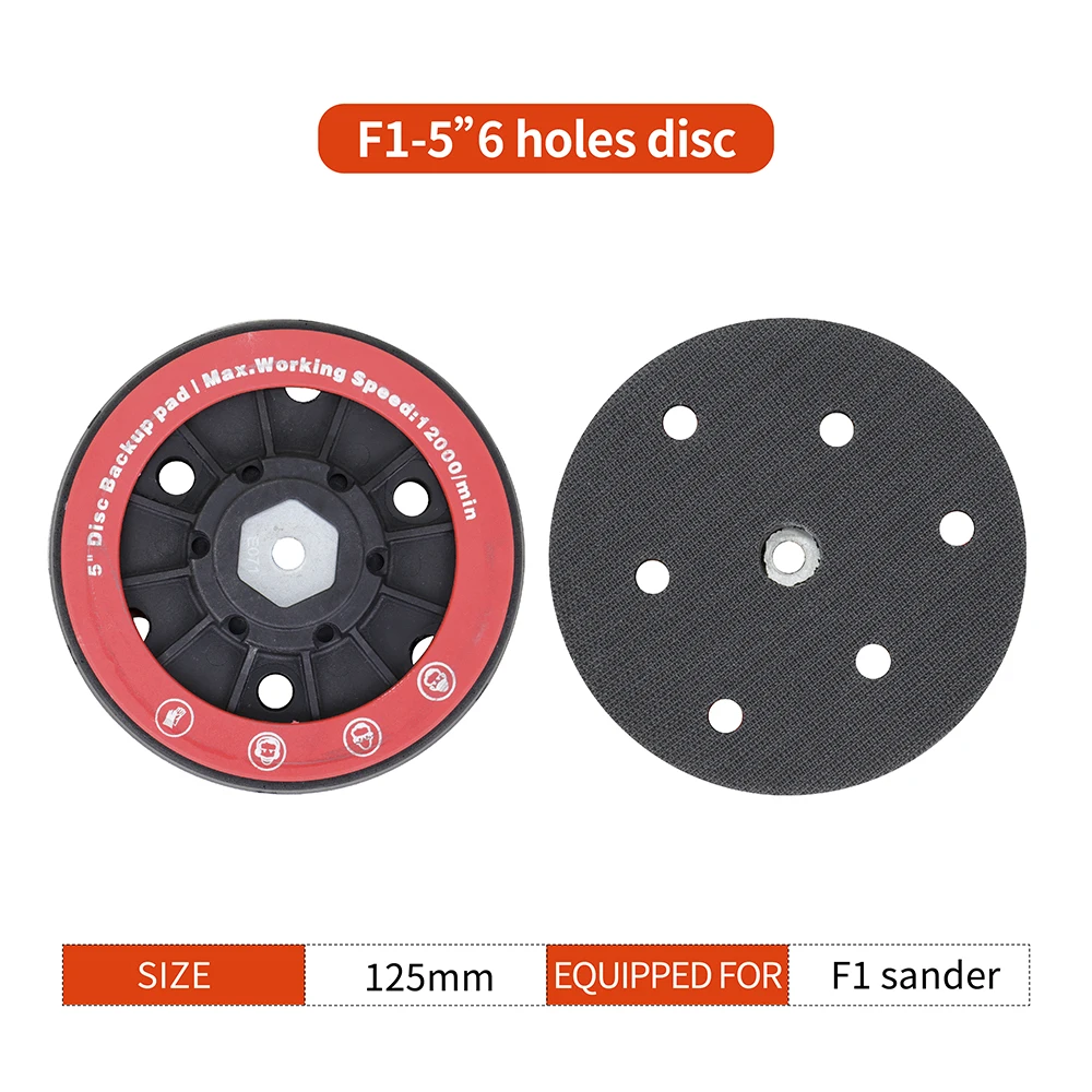 5 Inch 125mm 6Hole Sander Disc Long Hook and Loop  Abrasive Sanding Pad With Strong Dust-collecting for Random Orbital Sander F1