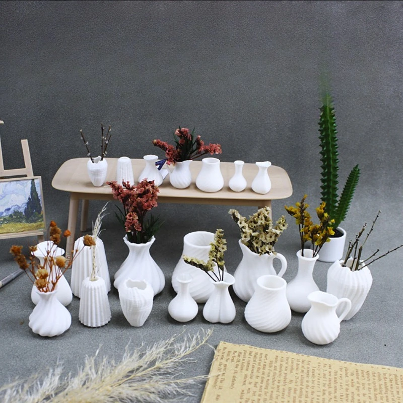 3pcs Mini White Plastic Flower Vase Dollhouse Art Vase DIY Floral Arrangement Miniature Decor Photo Props Scene Doll Accessories