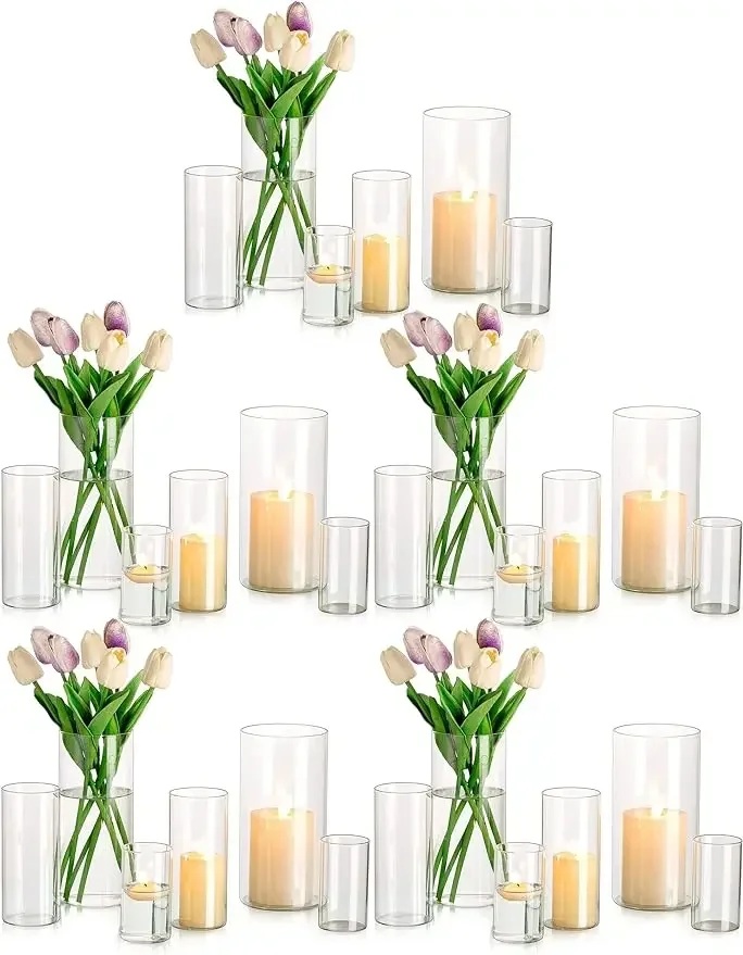 

Cylinder Glass Vase Set of 30, Cylinder Vases for Centerpieces Bulk, Modern Clear Vases for Flowers, Hurricane Candle