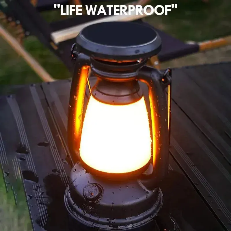 Retro Solar Camping Lights USB Rechargeable LED Portable Lantern Waterproof Outdoor Hanging Emergency Tent Atmosphere Horse Lamp