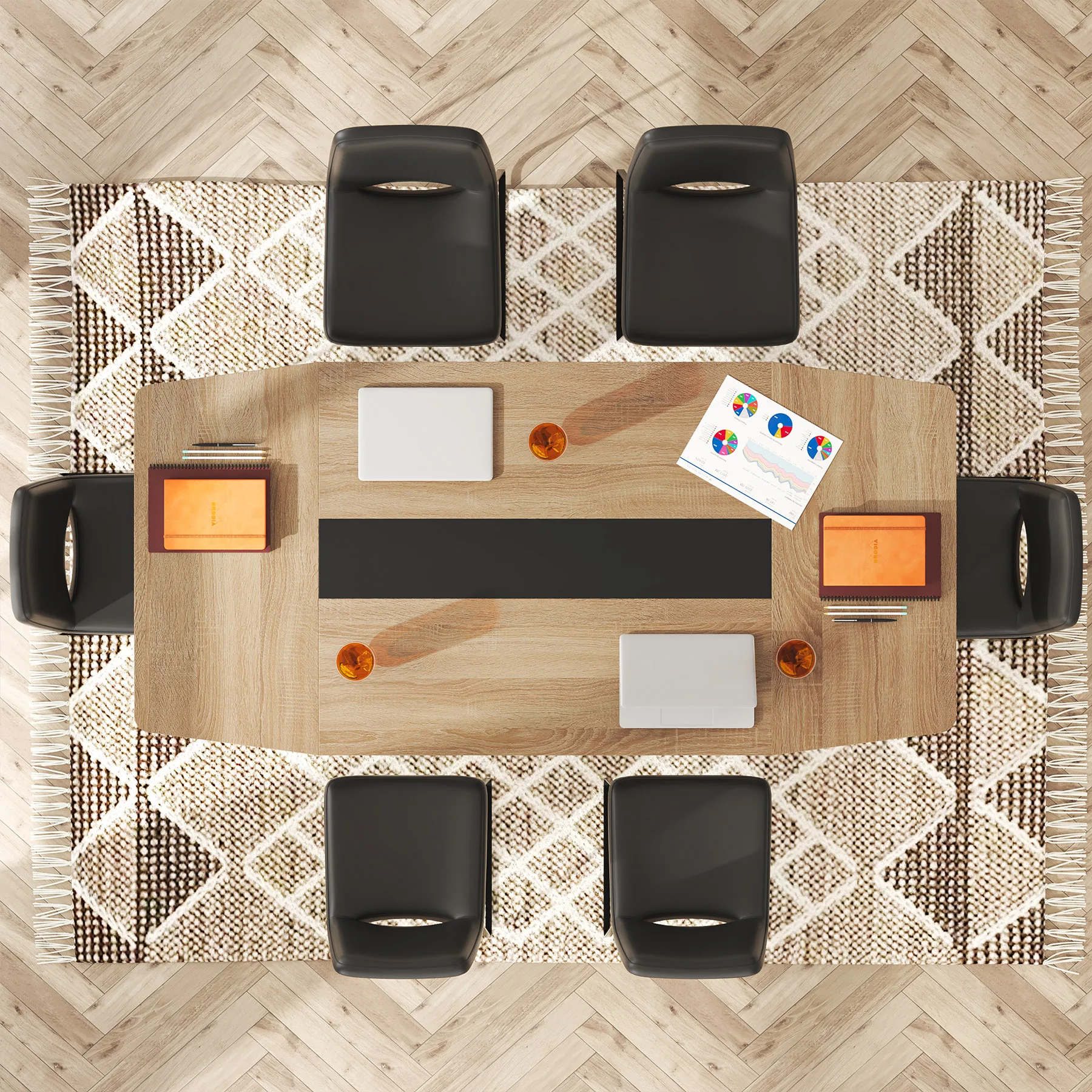 Barco Tribesign Shaped Mesa De Conferência, Mesa De Reunião Moderna Para Escritório, 70,2 L x 35,43 W x 29,52 H