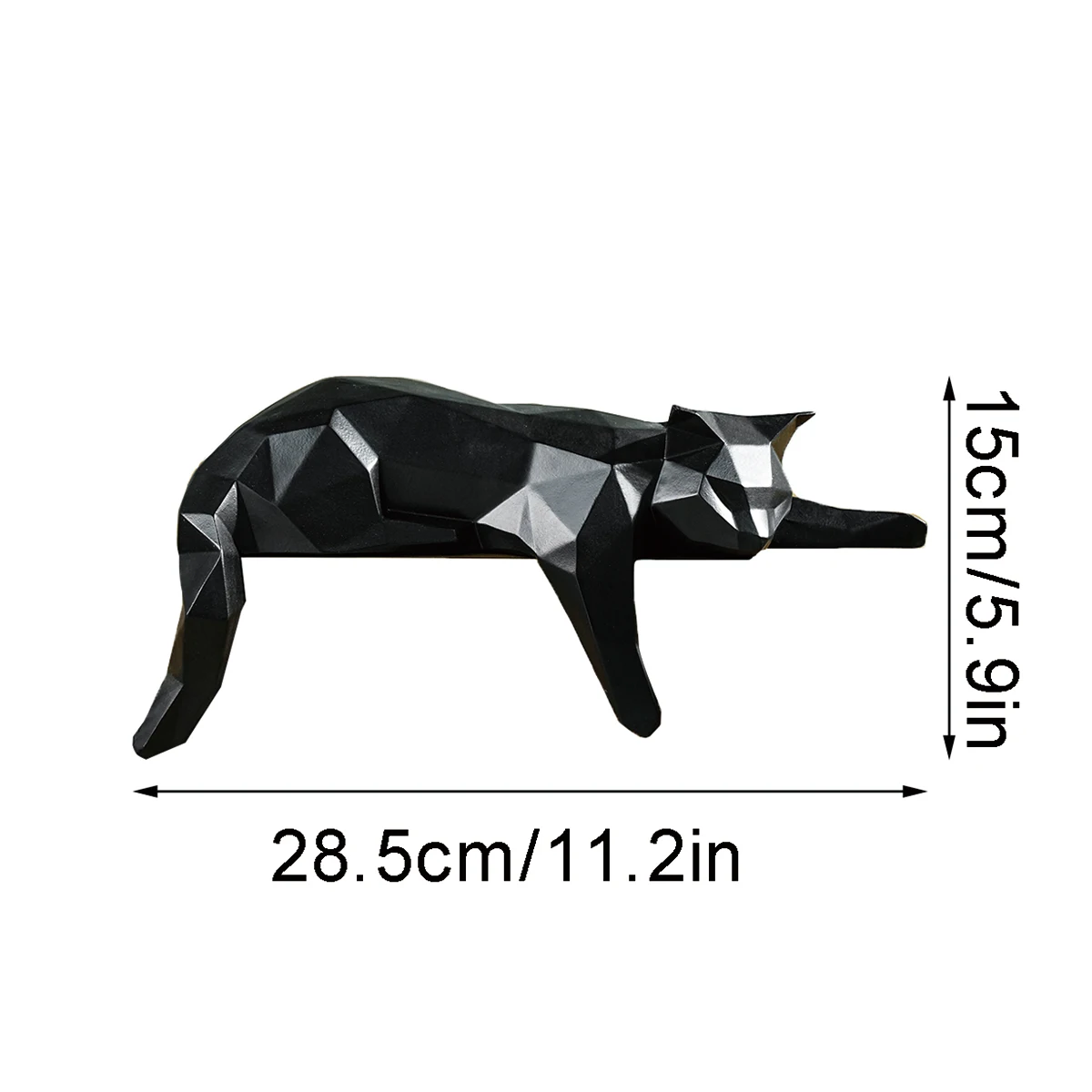 White Black Cat Statue - Geometric Modern Room Decor Figurine Sculpture for Home Office as Table Shelf Desk Decor  Lying Cat