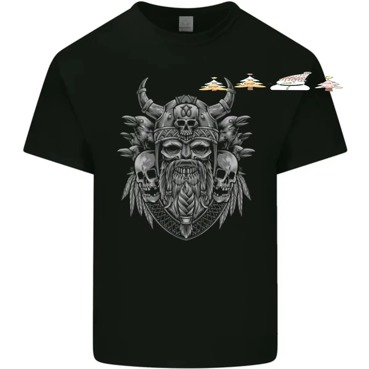 Norse God Odin With Skulls And Crows T-Shirt 100% Cotton O-Neck Short Sleeve Summer Casual Mens T-shirt Streetwear