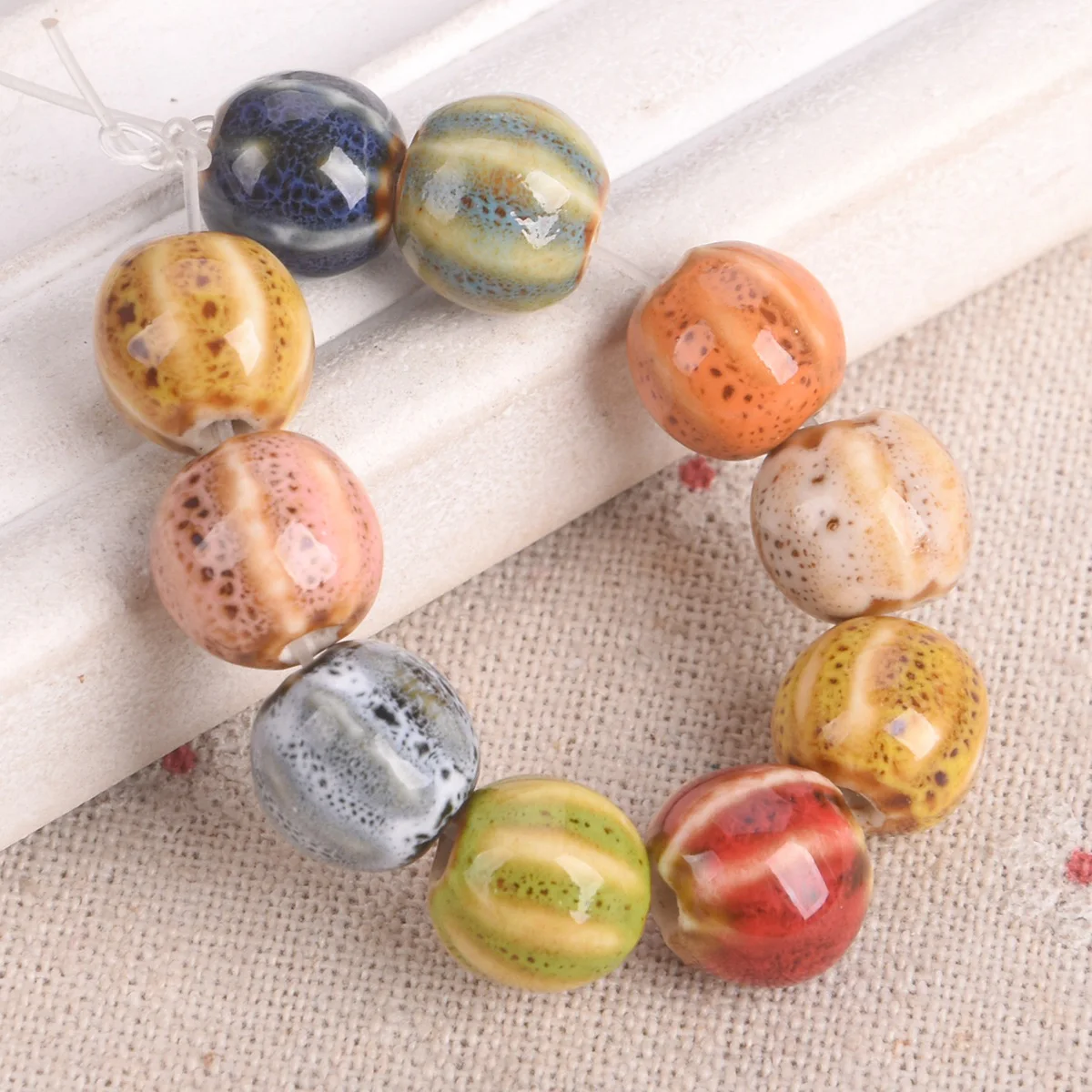 10pcs Round Pumkin Pattern 11mm Handmade Ceramic Porcelain Loose Spacer Beads For Jewelry Making DIY Bracelet Findings