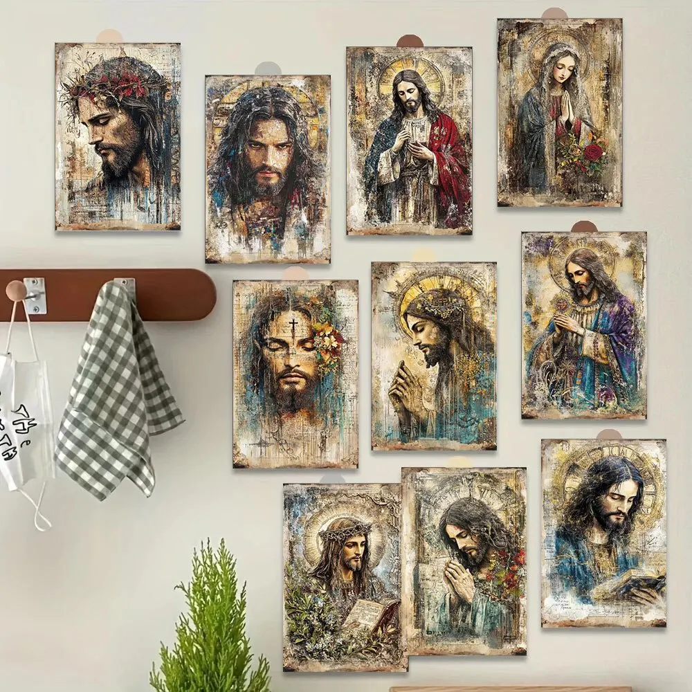20PCS Retro Christian Postcards, Jesus Wall Cards, Christian Followers Decorative Artworks with Religious Design