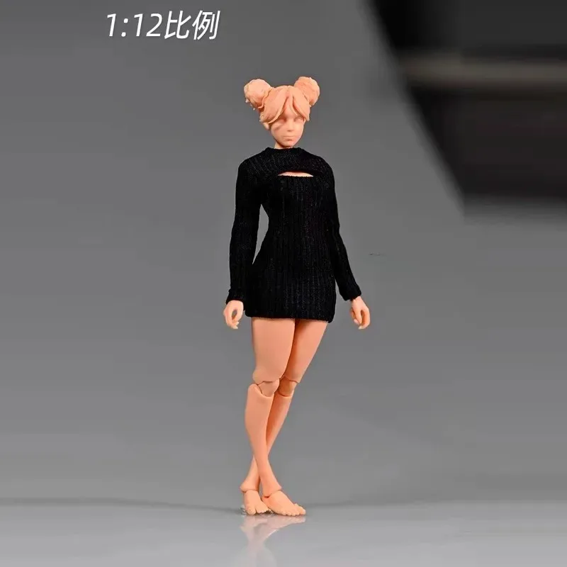 1/12 Scale Female Clothes Long Sleeves Thick Striped Dress Sweater Model for 6" Action Figures RomankeyxCOWL Body Doll