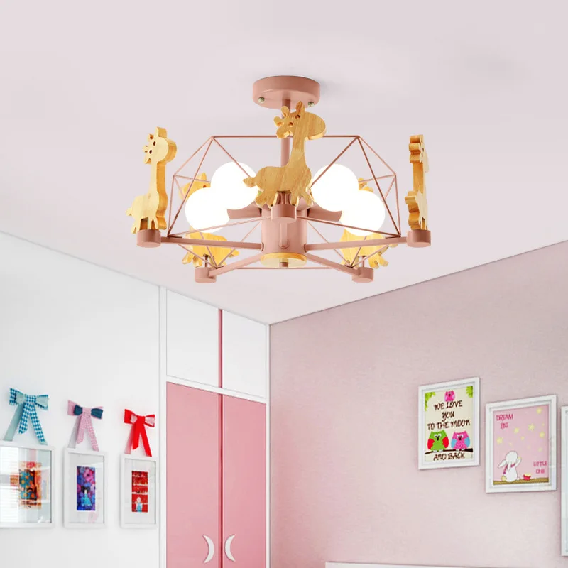 Children's Room Ceiling Lamps LED Solid Wood Rotating Fawn Light Nordic Warm Nursery Baby Room Boy Girl Bedroom Ceiling Lights image 5