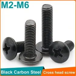 10pcs M2 M2.5 M3 M3.5 M4 M5 M6 CM Black Plated Electronic Carbon Steel Cross Phillips Truss Mushroom Head Screws Bolt