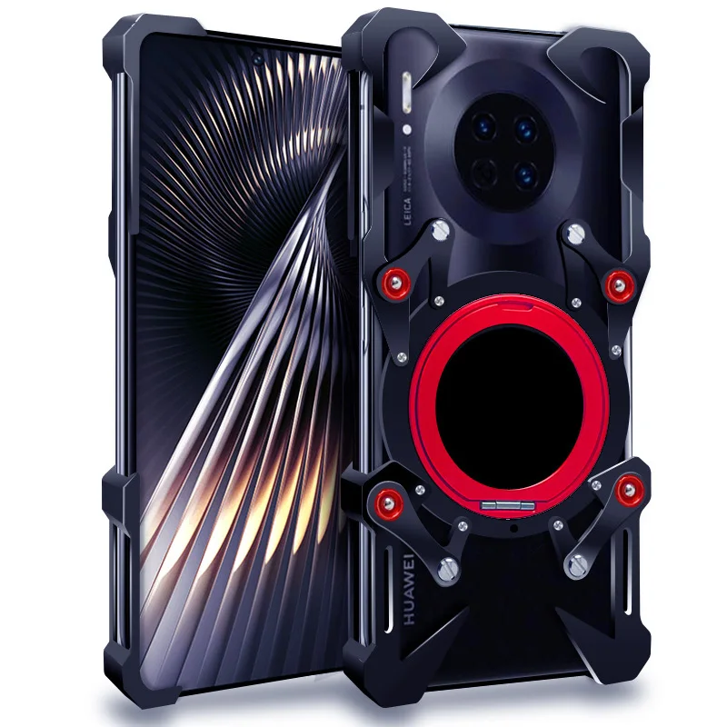 

Zimon Luxury Armor Metal Aluminum Phone Bumper For Huawei Mate 50 RS 40 30 Pro+ Cover Mechanical Purely Handmade Skull Case