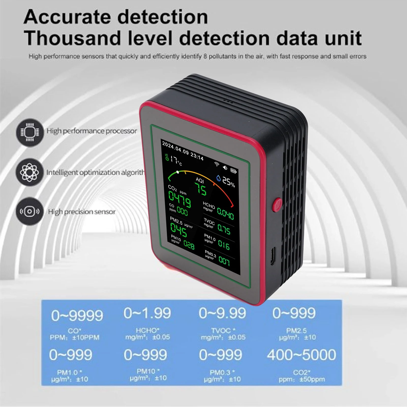 Penguji Kualitas Udara Sensitivitas Tinggi Layar HD 2.8 Inci Penguji Kualitas Udara Pengatur Waktu Kelembaban Suhu Multifungsi untuk Rumah