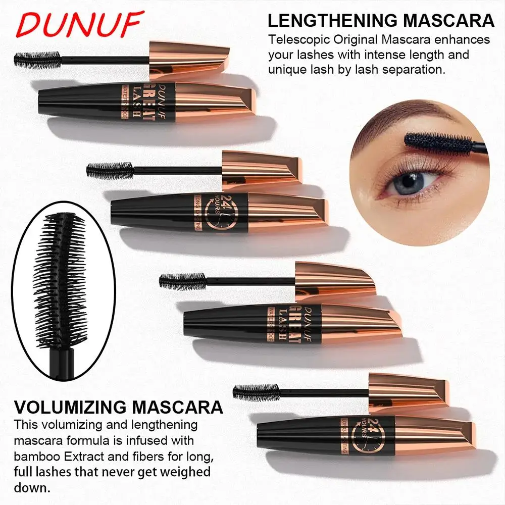 DUNUF Waterproof Mascara Extreem volume Verleng krul 24-uurs Vlekvrij Dierproefvrij Veganistische formule voor gevoelige ogen