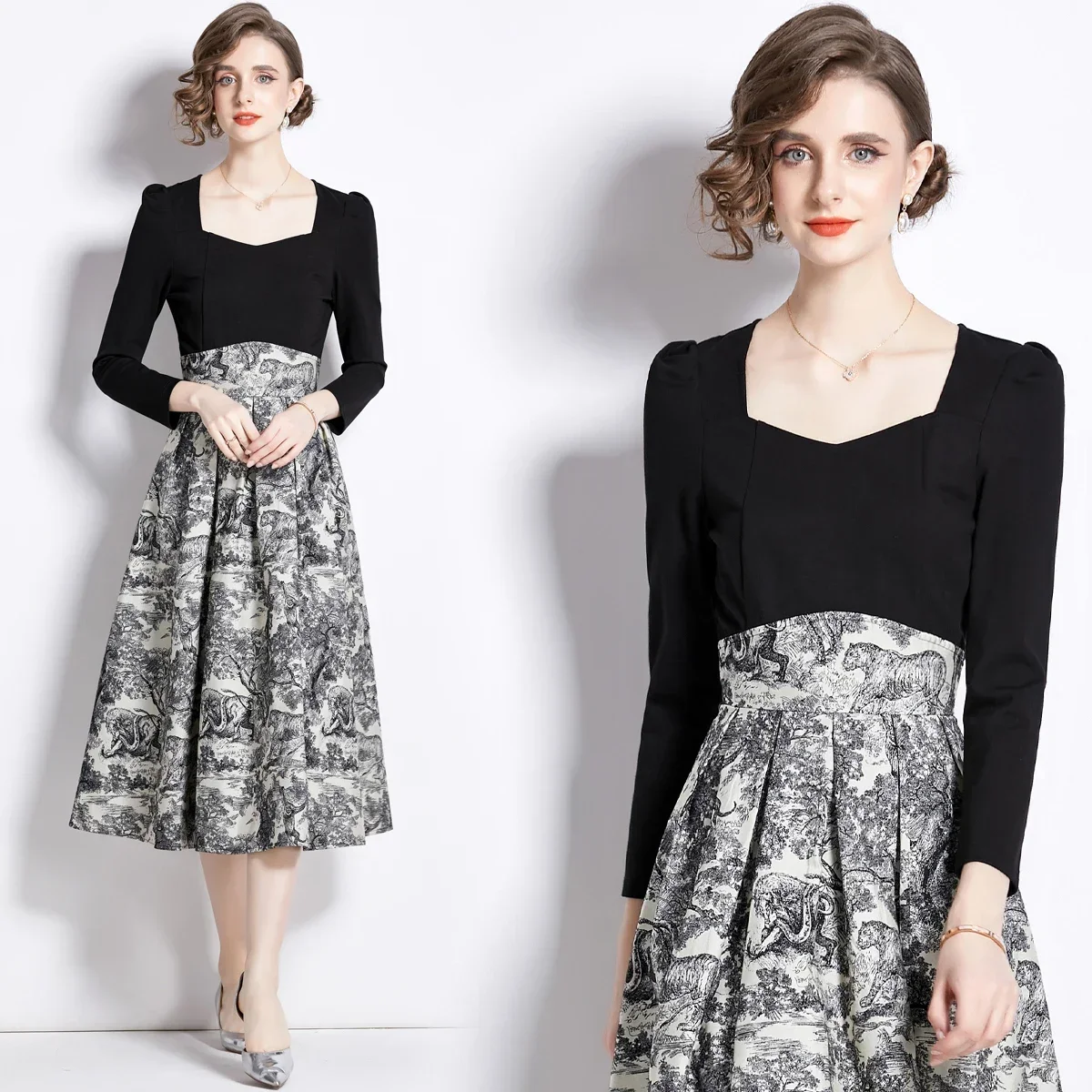 Good QualityAutumn And Winter High-grade Black Jacquard Mid-length Temperament Dress New Business Office Work Skirt