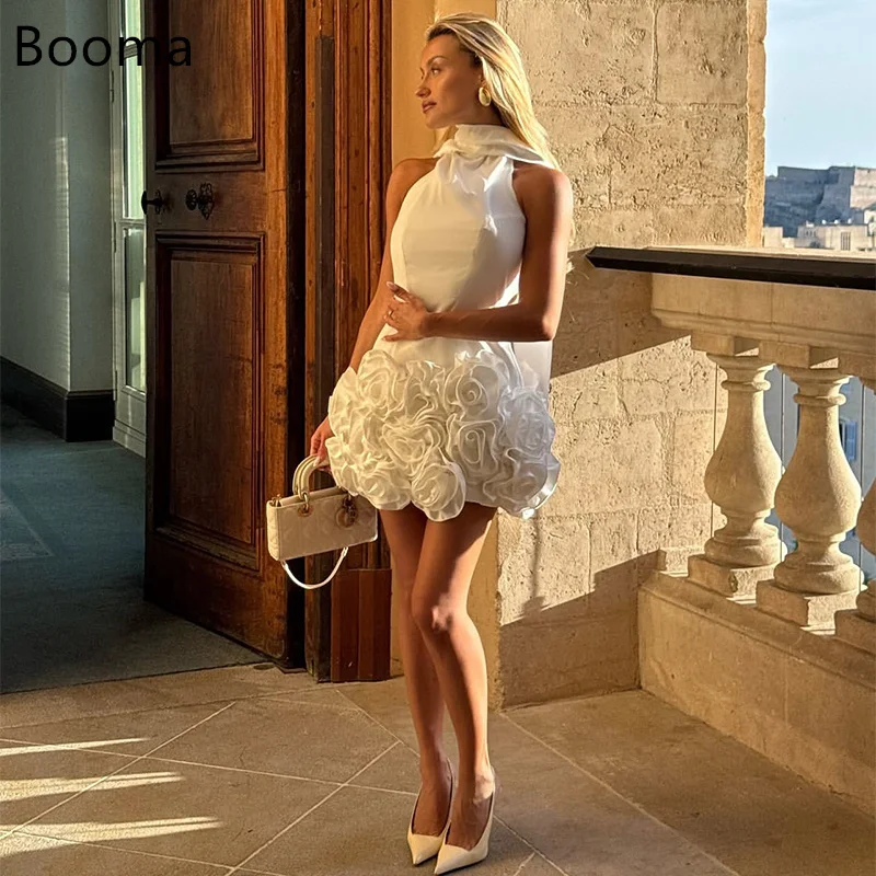 

Booma Mermaid Flowers Simple Mini Wedding Dresses Sleeveless Satin Ivory Elegant Brides Gown Custom Made 2025