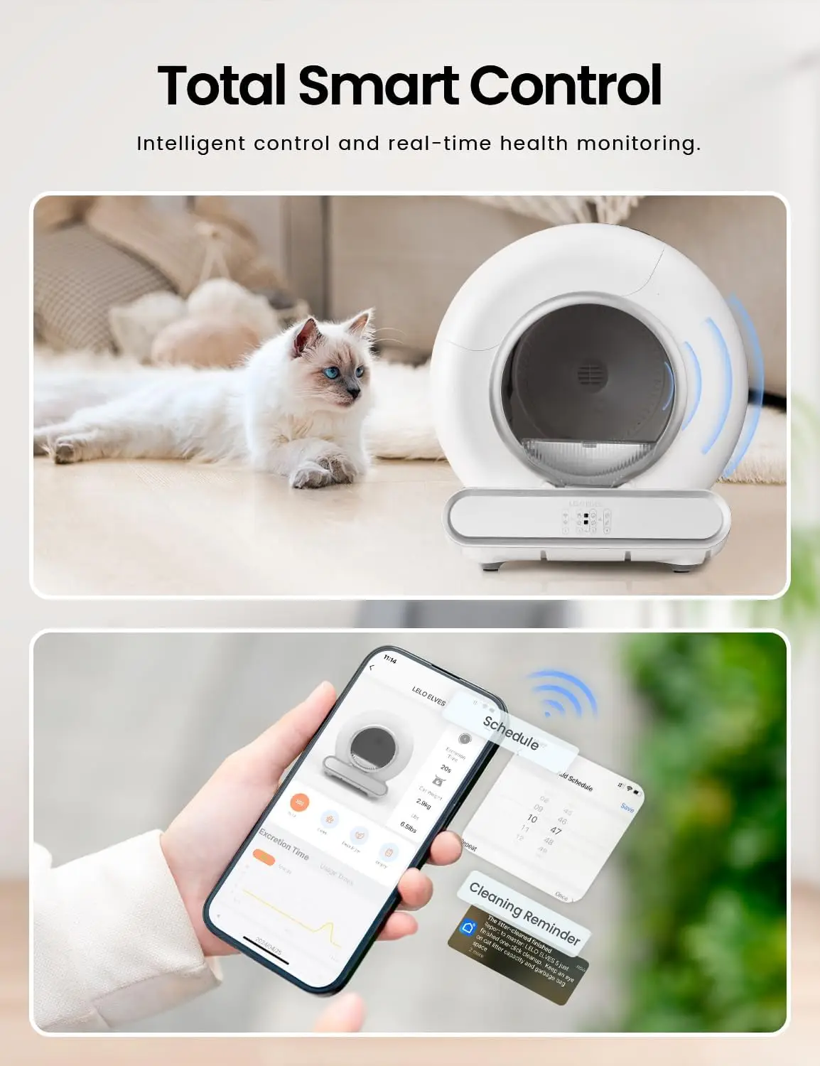 Self Cleaning Cat Litter Box, Ultra-Safe Protection Automatic Cat Litter Box, APP Control/Lower Entry/Large Capacity with 3 Roll