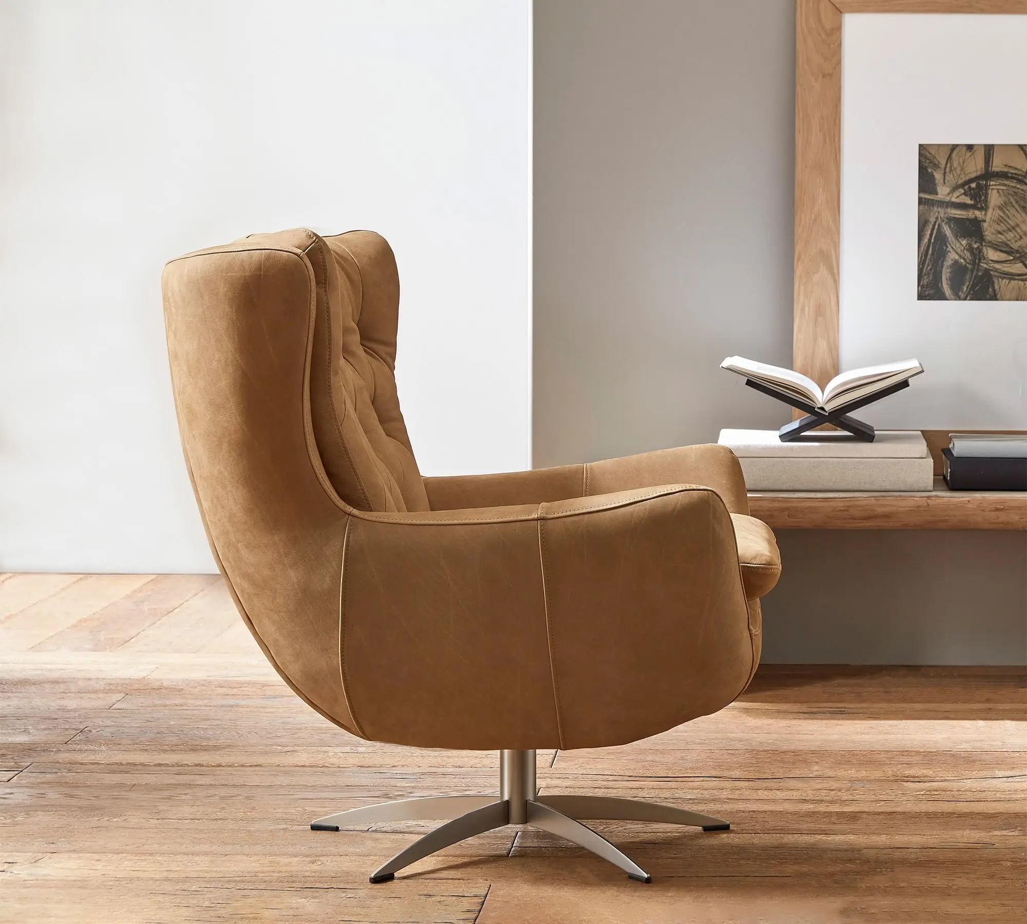 #Tufted Back Lounge Chair 360 Degree Swivel Mechanism Mortise Tenon Joinery Steel Frame  Contract Grade Accent Chair