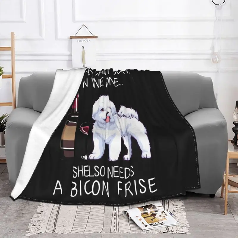 Bichon Frise And Wine Funny Dog Ultra-Soft Fleece Throw Blanket Warm Flannel Pet Animal Puppy Blankets for Car Sofa Bedspreads