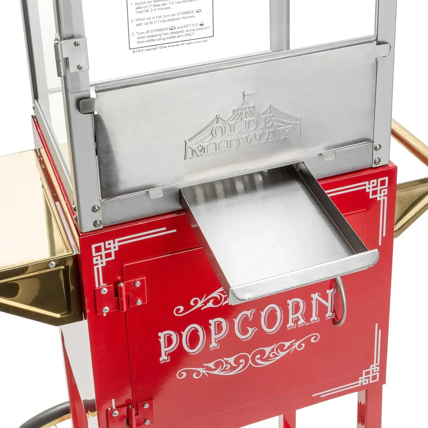 Midway Vintage Style Popcorn Machine Maker Popper พร้อมรถเข็นและกาต้มน้ํา 10 ออนซ์ - สีแดง