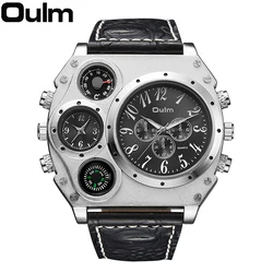Oulm New Style Large Dial Unique Designer Men's Watch Luxury Brand Men Quartz Watch Men Two Time Zone Leather Sport Wristwatches